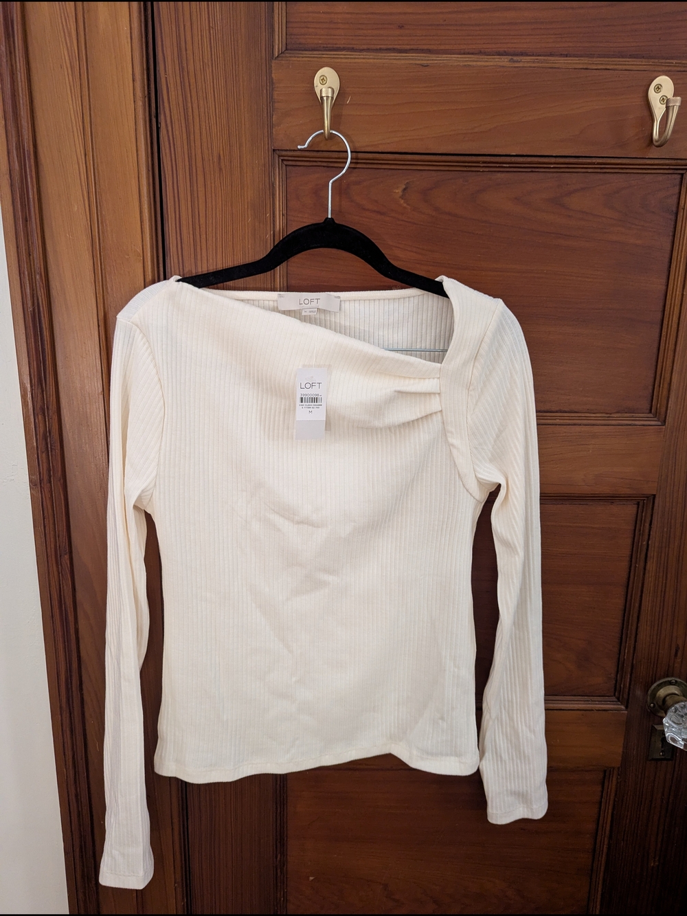 LOFT Women's Cream Ribbed Long-Sleeve Top